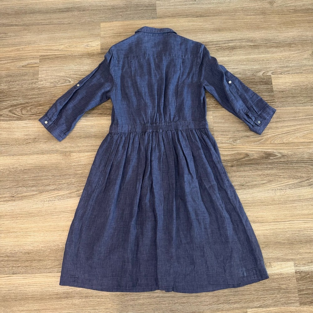 MALVIN 100% Linen Shirt Dress Blue Button Front Collared Midi‎ Womens M - Picture 7 of 7